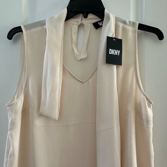 DKNY Womens Sleeveless Blouse With Scarf Tie Size L Buttermilk Polyester Blend - Picture 7 of 9